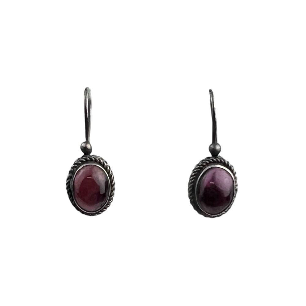 Sterling Silver Southwest Style Hook Pierced Earrings Amethyst Rope Edge